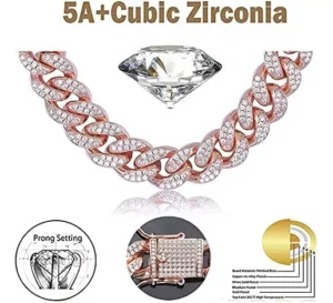Cadena tipo estilo cubanos de eslabones  joyería de alta calidad con diamantes de imitación