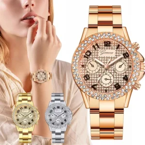 Reloj de cuarzo con diamantes artificiales de cristal para Mujer