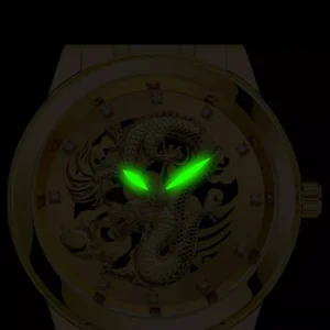 Reloj de cuarzo con escultura de dragón dorado para hombre y mujer pulsera de acero de lujo