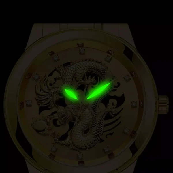 Reloj de cuarzo con escultura de dragón dorado para hombre y mujer pulsera de acero de lujo