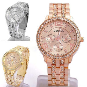 Reloj de pulsera de cuarzo de acero inoxidable para mujer pulsera con diamantes diamante artificiales